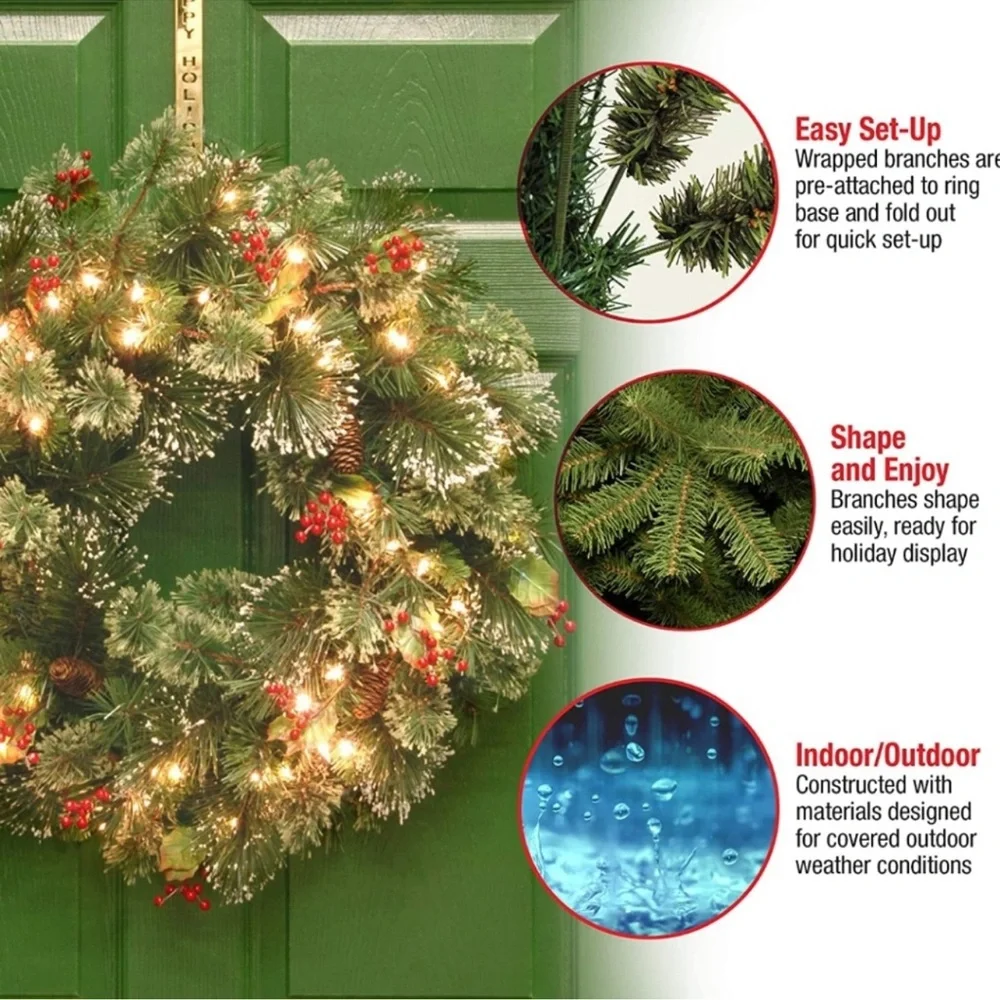 National Tree Company Pre-Lit Artificial Christmas Crestwood Green Wreath NEW!